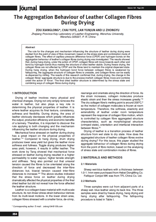 The Aggregation Behaviour of Leather Collagen Fibres During Drying