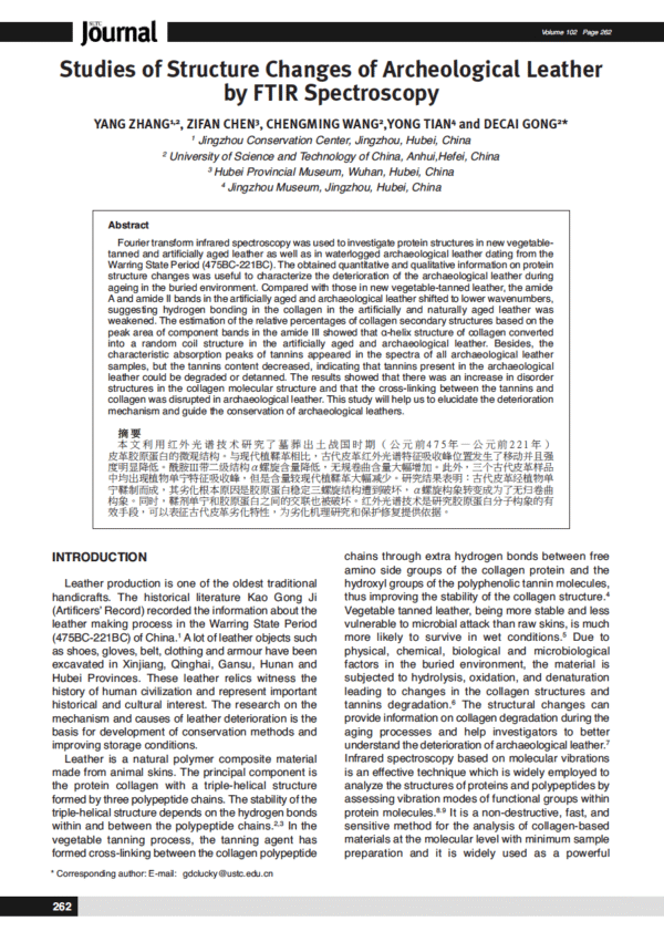 Studies of Structure Changes of Archeological Leather by FTIR Spectroscopy