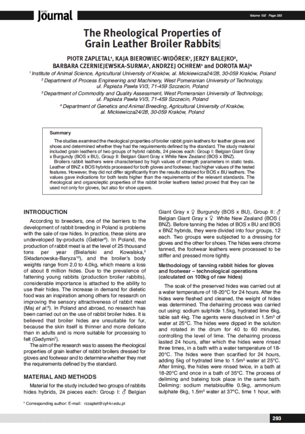 The Rheological Properties of Grain Leather Broiler Rabbits
