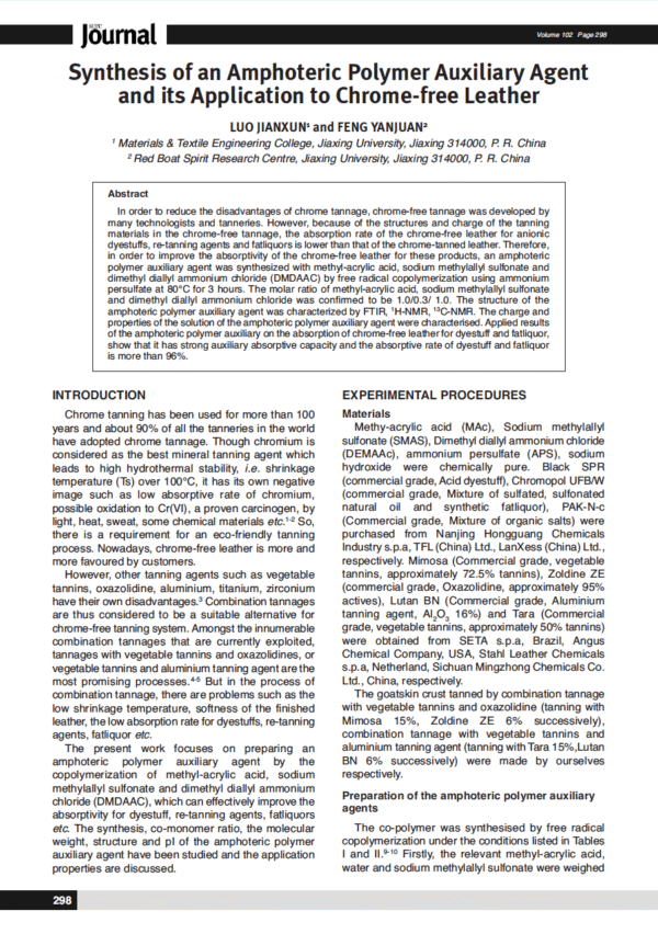 Synthesis of an Amphoteric Polymer Auxiliary Agent and its Application to Chrome-free Leather