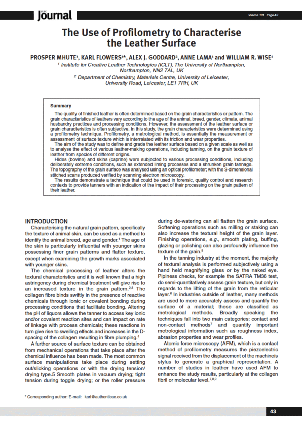 The Use of Profilometry to Characterise the Leather Surface