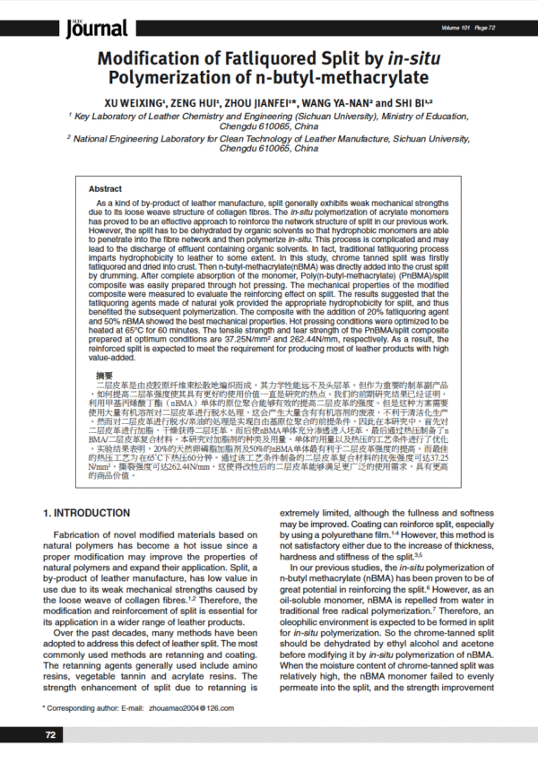 Modification of Fatliquored Split by in-situ Polymerization of n-butyl-methacrylate