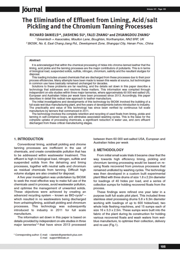 The Elimination of Effluent from Liming, Acid/salt Pickling and the Chromium Tanning Processes