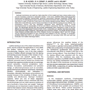 Removal of Acid Black 210 Dye from Leather Dyeing Effluent using Spherical Particles of P(HEMA-GMA)-IDA-Cr(III) Hydrogel Membrane