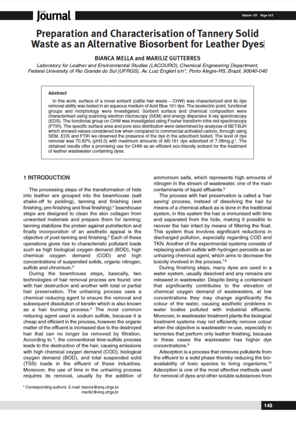 Preparation and Characterisation of Tannery Solid Waste as an Alternative Biosorbent for Leather Dyes