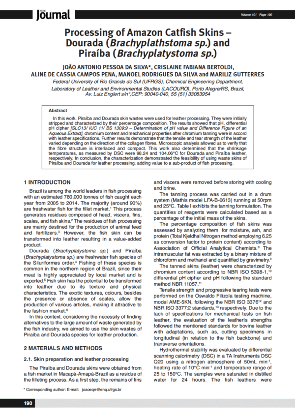 Processing of Amazon Catfish Skins – Dourada (Brachyplathstoma sp.) and Piraíba (Brachyplatystoma sp.)