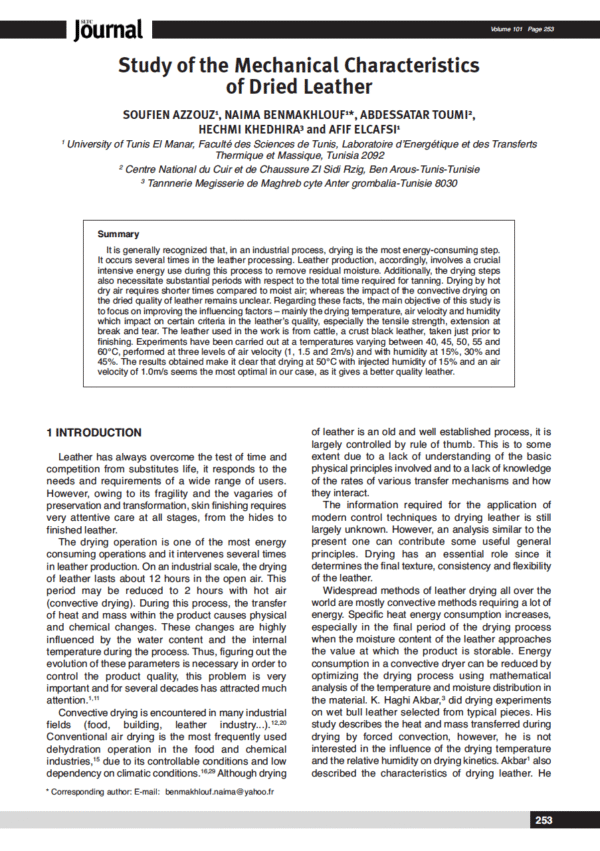 Study of the Mechanical Characteristics of Dried Leather