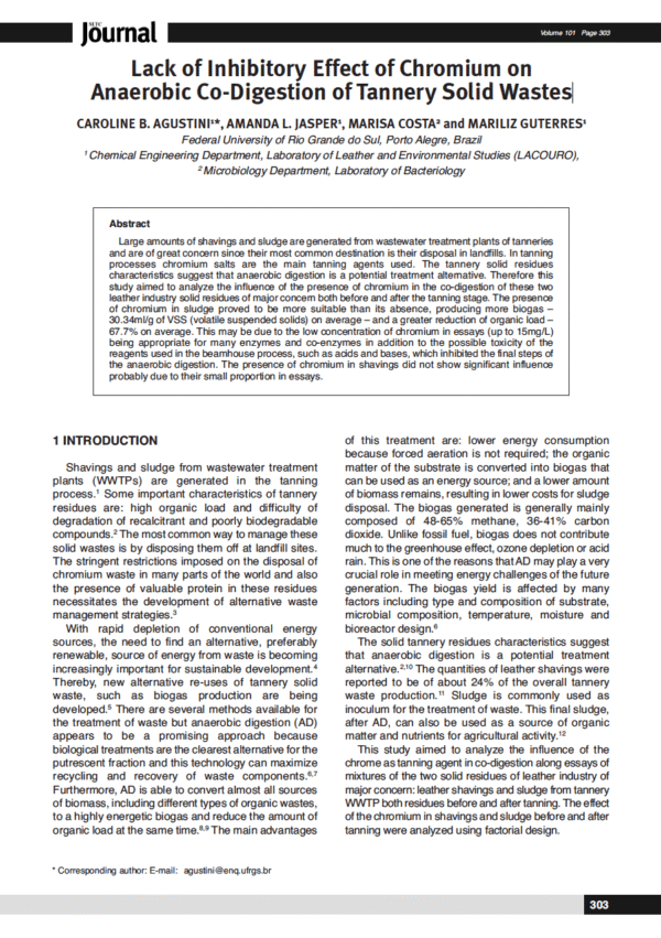 Lack of Inhibitory Effect of Chromium on Anaerobic Co-Digestion of Tannery Solid Wastes