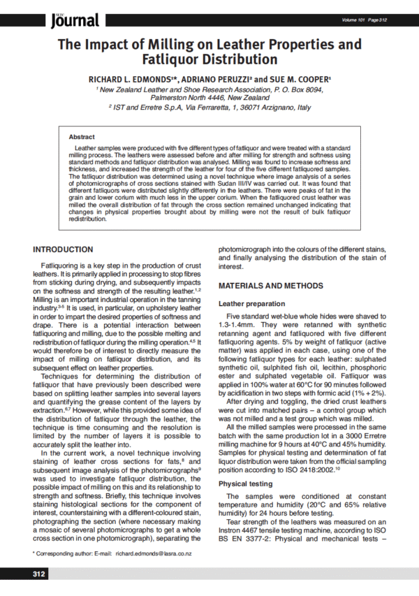 The Impact of Milling on Leather Properties and Fatliquor Distribution