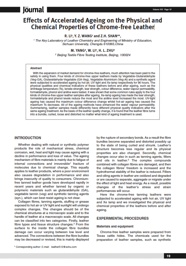 Effects of Accelerated Ageing on the Physical and Chemical Properties of Chrome-free Leather