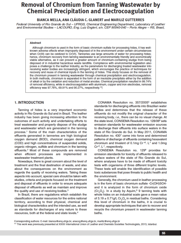 Removal of Chromium from Tanning Wastewater by Chemical Precipitation and Electrocoagulation