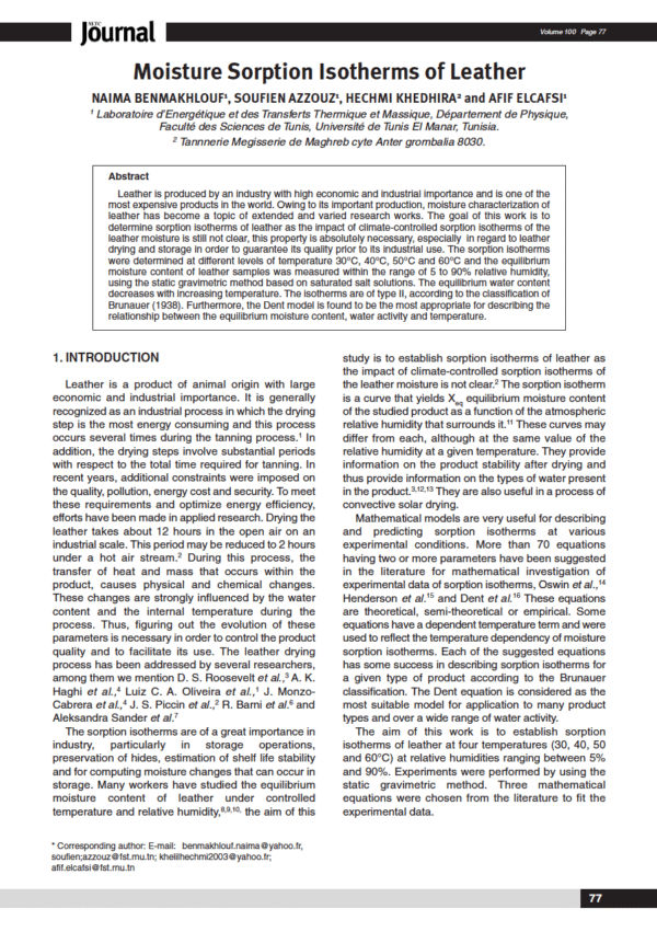 Moisture Sorption Isotherms of Leather