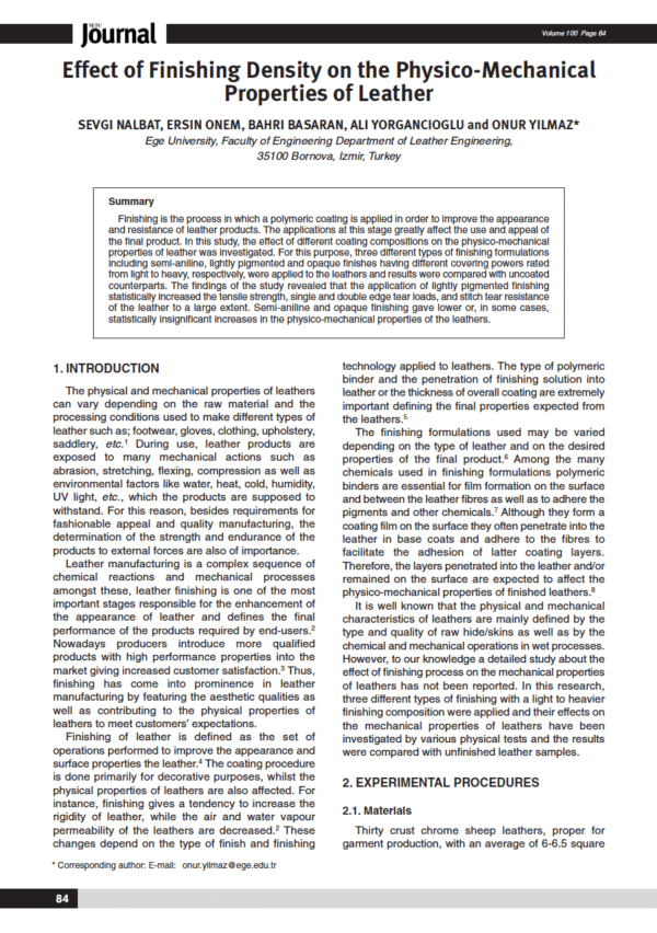 Effect of Finishing Density on the Physico-Mechanical Properties of Leather