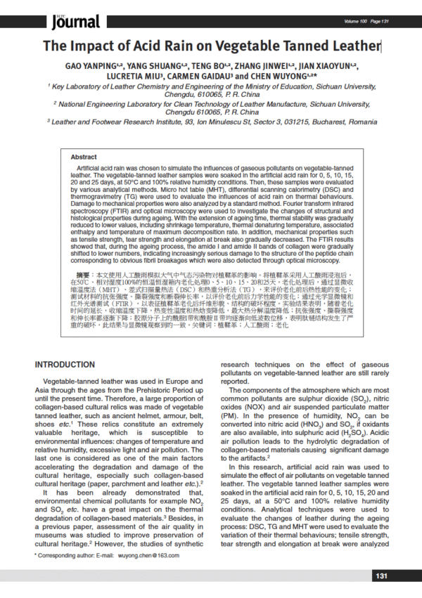 The Impact of Acid Rain on Vegetable Tanned Leather