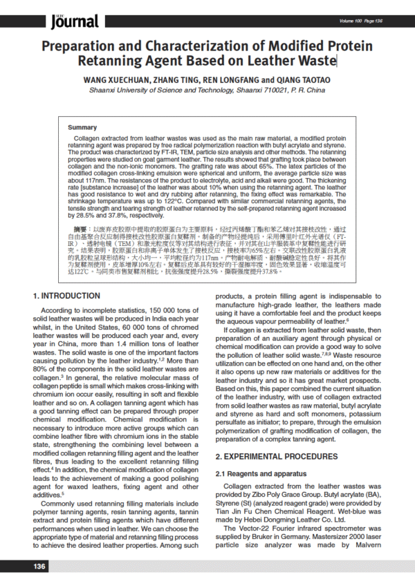 Preparation and Characterization of Modified Protein Retanning Agent Based on Leather Waste