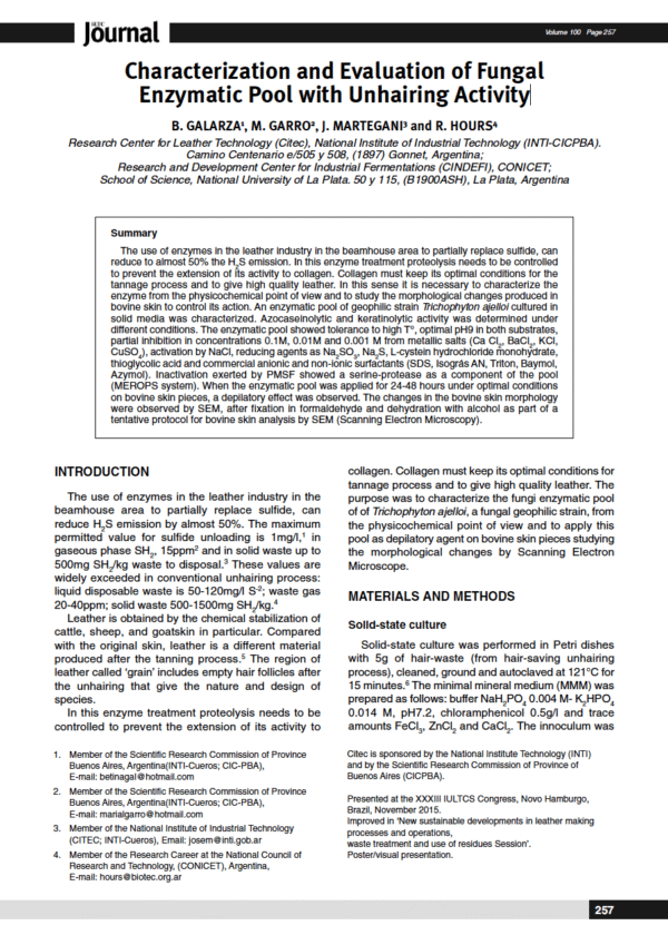 Characterization and Evaluation of Fungal Enzymatic Pool with Unhairing Activity