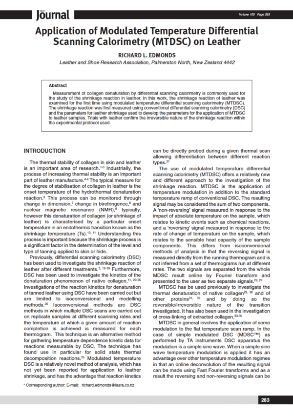 Application of Modulated Temperature Differential Scanning Calorimetry (MTDSC) on Leather