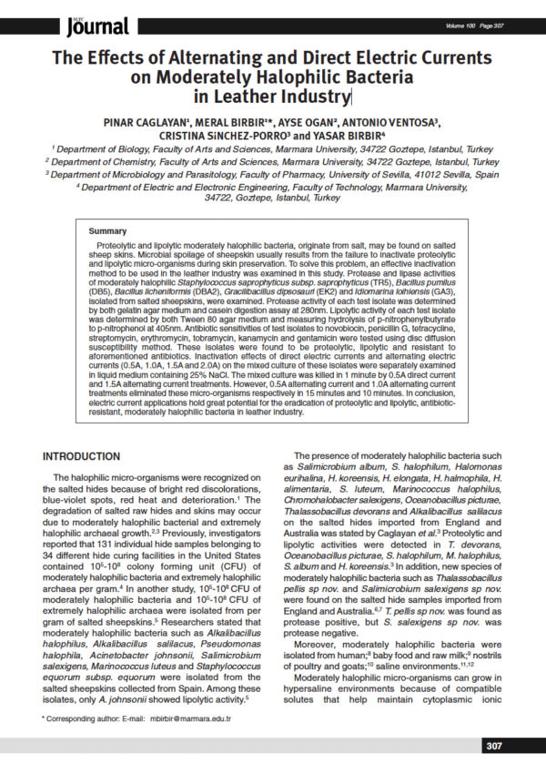 The Effects of Alternating and Direct Electric Currents on Moderately Halophilic Bacteria in Leather Industry