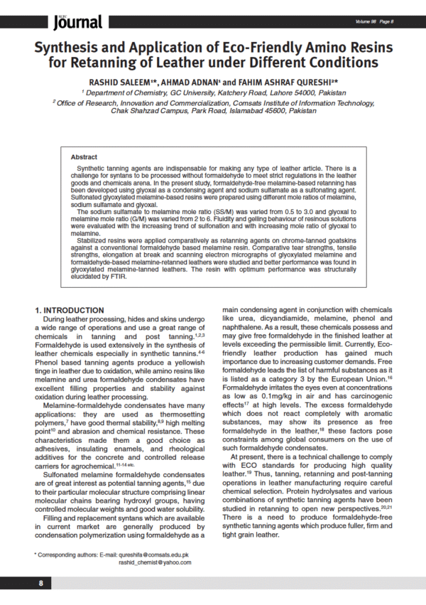 Synthesis and Application of Eco-Friendly Amino Resins for Retanning of Leather under Different Conditions