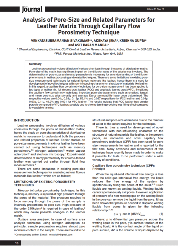 Analysis of Pore-Size and Related Parameters for Leather Matrix Through Capillary Flow Porosimetry Technique