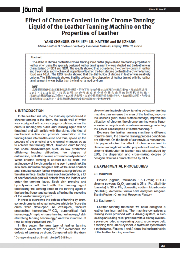 Effect of Chrome Content in the Chrome Tanning Liquid of the Leather Tanning Machine on the Properties of Leather
