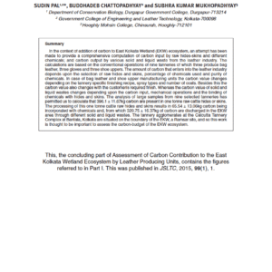 Assessment of Carbon Contribution to the East Kolkata Wetland Ecosystem (Ramsar Site: 1208) by Leather Producing Units of the Calcutta Leather Complex: Part II