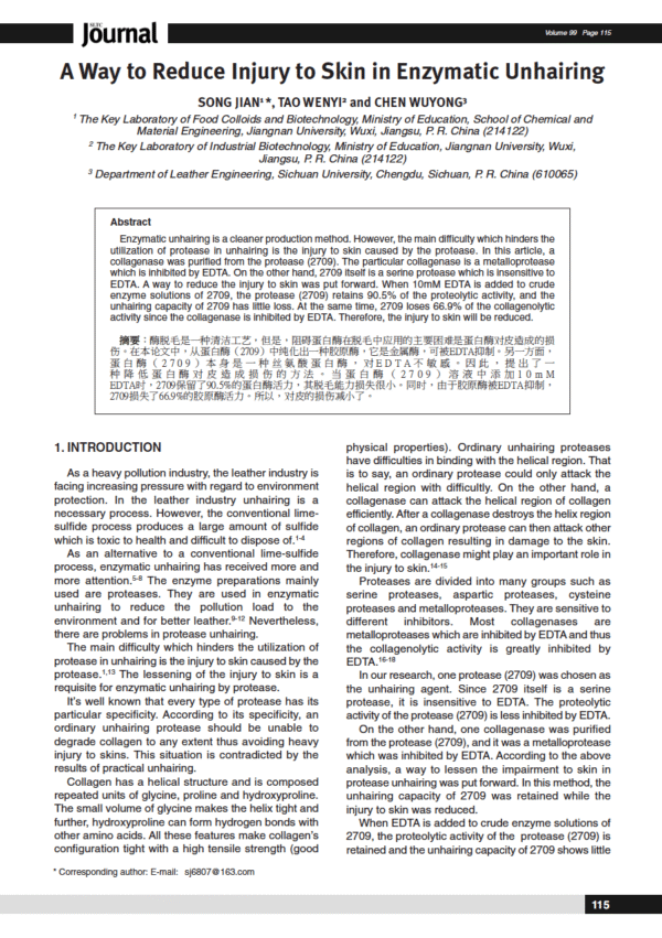 A Way to Reduce Injury to Skin in Enzymatic Unhairing