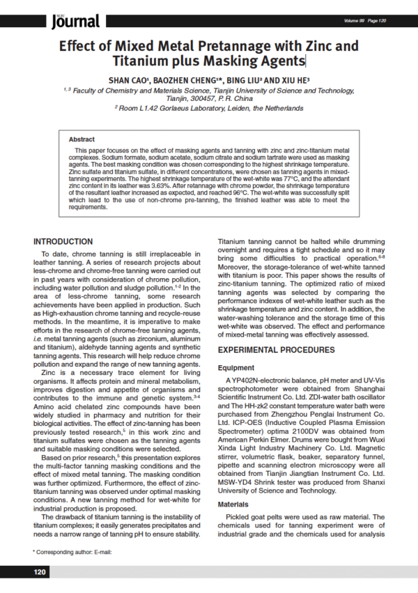 Effect of Mixed Metal Pretannage with Zinc and Titanium plus Masking Agents