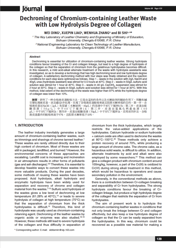 Dechroming of Chromium-containing Leather Waste with Low Hydrolysis Degree of Collagen