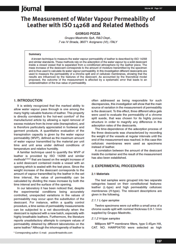 The Measurement of Water Vapour Permeability of Leather with ISO 14268 and Related Methods