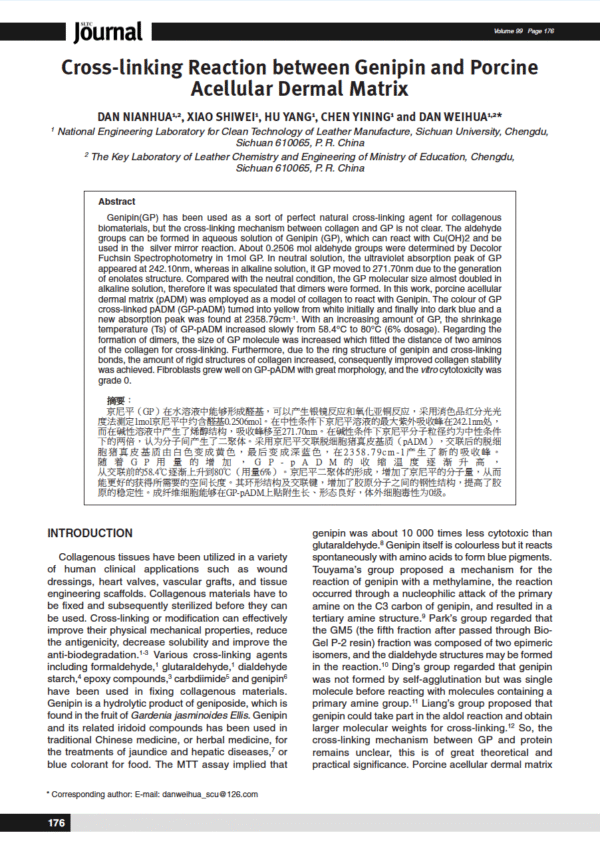 Cross-linking Reaction between Genipin and Porcine Acellular Dermal Matrix