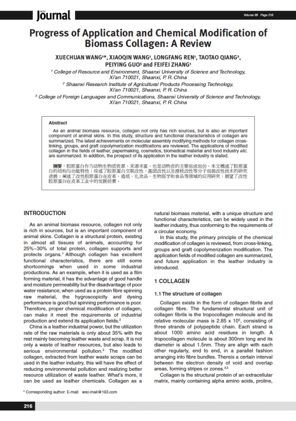 Progress of Application and Chemical Modification of Biomass Collagen: A Review