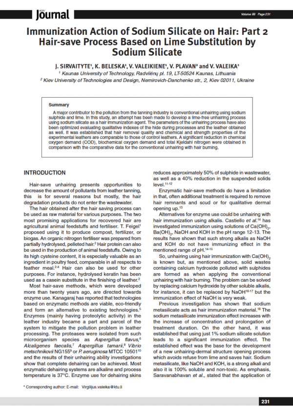 Immunization Action of Sodium Silicate on Hair: Part 2 Hair-save Process Based on Lime Substitution by Sodium Silicate