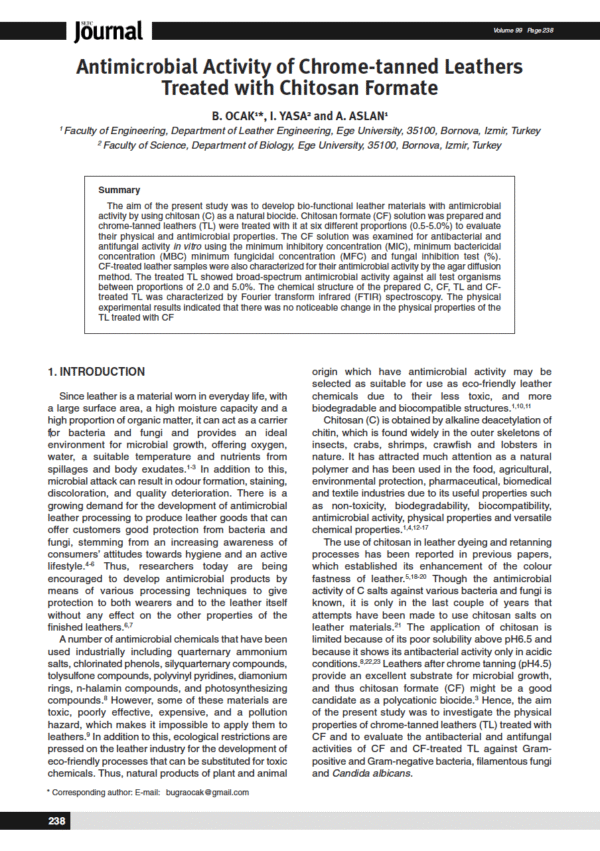 Antimicrobial Activity of Chrome-tanned Leathers Treated with Chitosan Formate