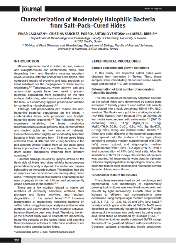 Characterization of Moderately Halophilic Bacteria from Salt–Pack–Cured Hides