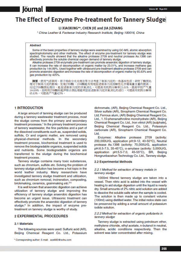 The Effect of Enzyme Pre-treatment for Tannery Sludge