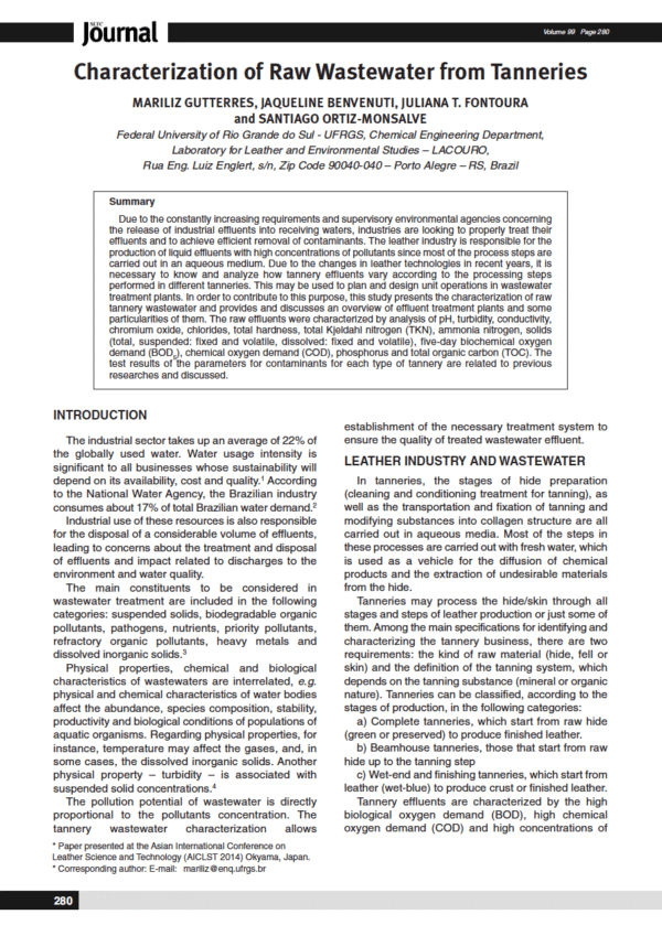 Characterization of Raw Wastewater from Tanneries