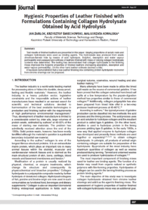 Hygienic Properties of Leather Finished with Formulations Containing Collagen Hydrolysate Obtained by Acid Hydrolysis