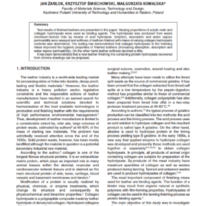 Hygienic Properties of Leather Finished with Formulations Containing Collagen Hydrolysate Obtained by Acid Hydrolysis