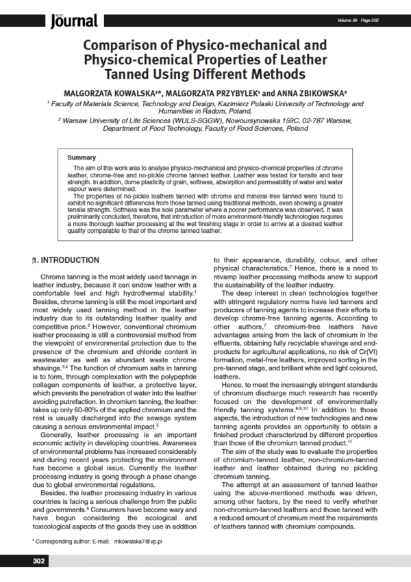 Comparison of Physico-mechanical and Physico-chemical Properties of Leather Tanned Using Different Methods