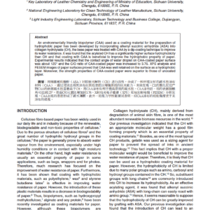 Fabrication of Highly Hydrophobic Paper by Coating with Modified Collagen Hydrolysate