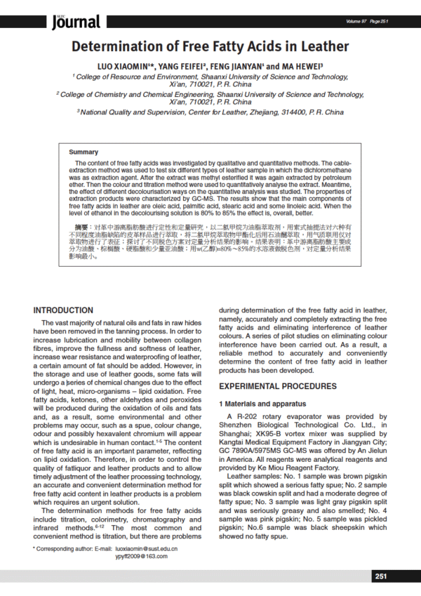Determination of Free Fatty Acids in Leather