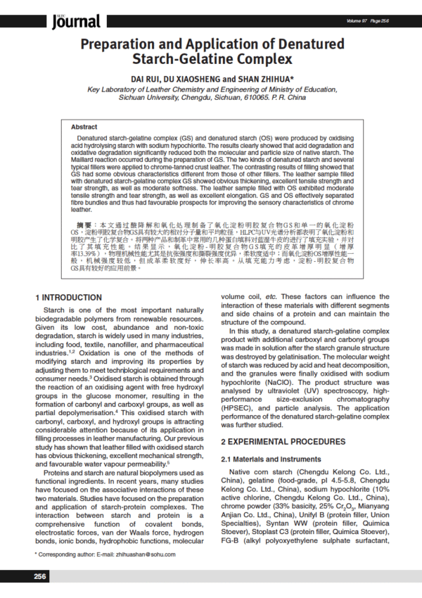 Preparation and Application of Denatured Starch-Gelatine Complex