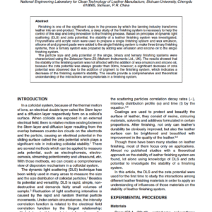 Dynamic Light Scattering and Zeta Potential of a Leather Finishing System