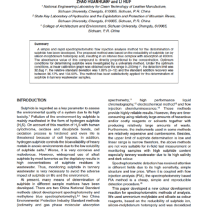 Rapid Determination of Sulphide in Tannery Wastewater by Spectrophotometry