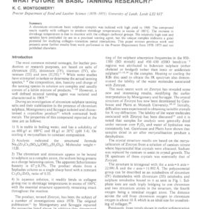 A Well Defined Chromium - Zirconium Sulphate Tanning Complex. What Future in Basic Tanning Research?