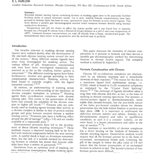 An Analytical Method for Determining Formates in Chrome Recycling Liquors