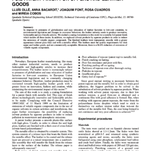 Minimisation Of Volatile Organics In A Metallic Foil Patent Finish For Uppers And Leather Goods