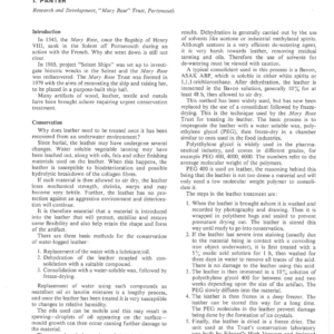 The Conservation of Leather Artifacts Recovered from the "Mary Rose"