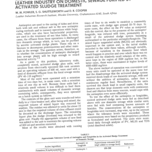 The Effect Of Antiseptics And Fungicides Used In The Leather Industry On Domestic Sewage Purified By Activated Sludge Treatment